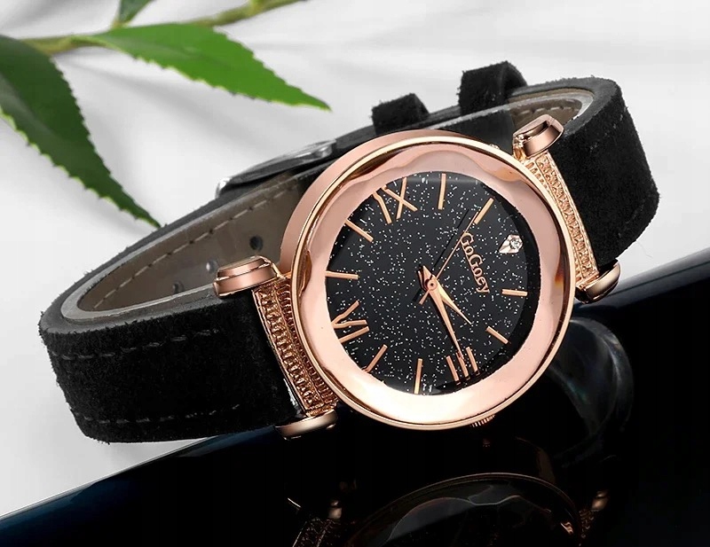 Zegarek damski ekoskóra wygodny kosmiczny kwarcowy elegancki zamsz beżowy - obrazek 6