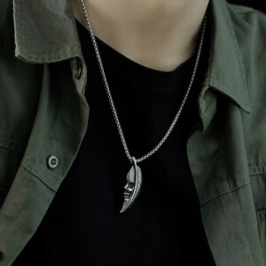 Naszyjnik srebrny stal pióro czaszka księżyc 383 - miniatura 3