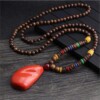 Naszyjnik drewniany nepal buddyjski mala amulet koralik handmade tybetański - miniatura 4