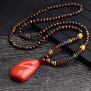 Naszyjnik drewniany nepal buddyjski mala amulet koralik handmade tybetański - miniatura 4