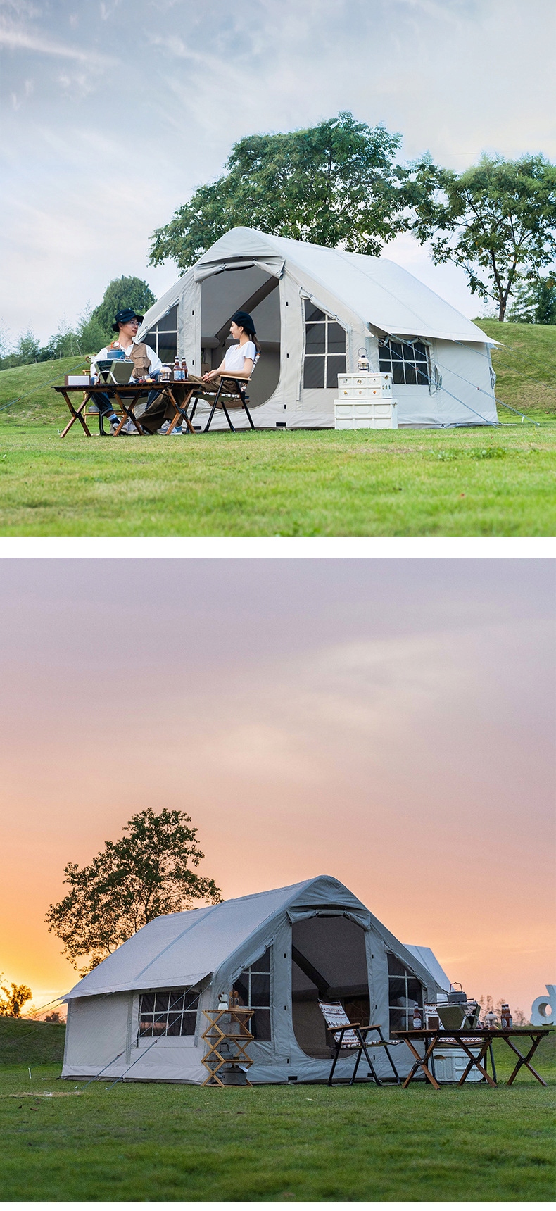 Duży namiot kempingowy pompowany 4 osobowy dmuchany pompka 6.4m2 320x200cm - zdjęcie 7