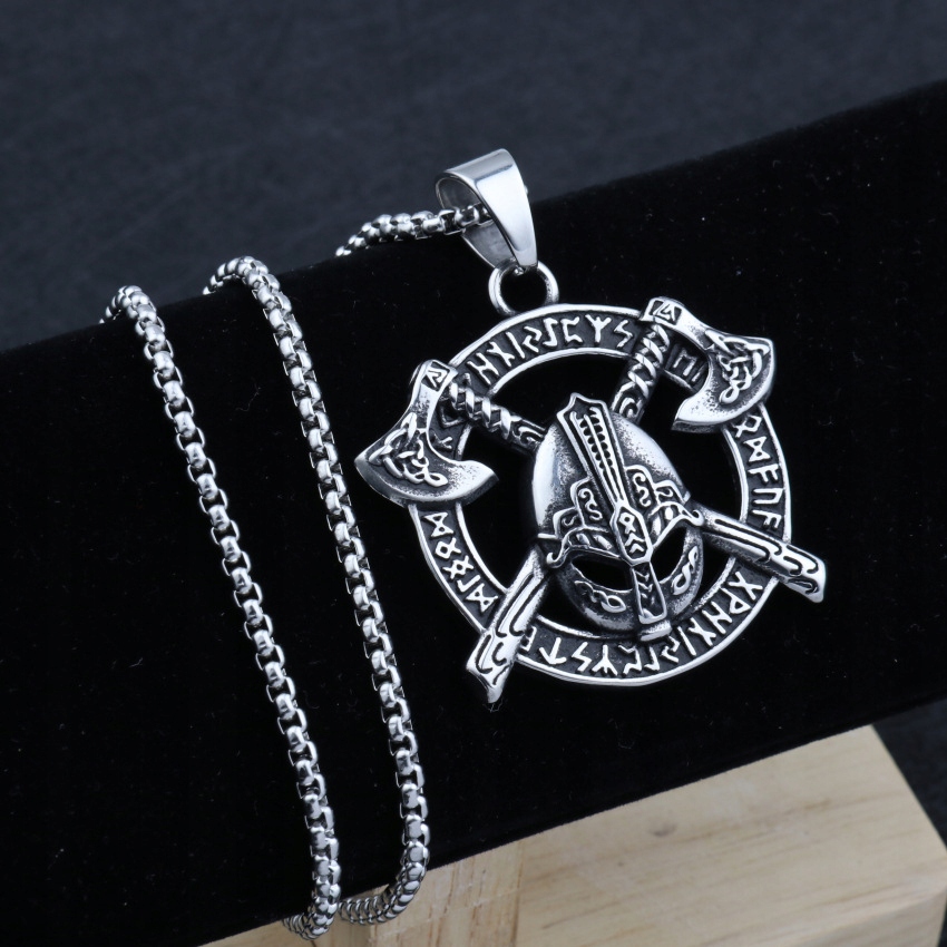 Naszyjnik srebrny wikingów topory runa nordic 406 - obrazek 12
