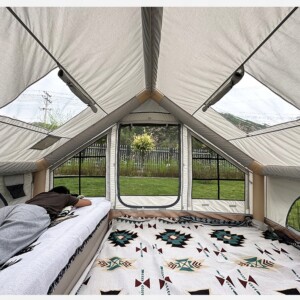 Duży namiot kempingowy pompowany 4 osobowy dmuchany pompka 6.4m2 320x200cm - miniatura 10