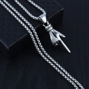 Naszyjnik srebrny stal łańcuszek dłoń palec 374 - miniatura 9