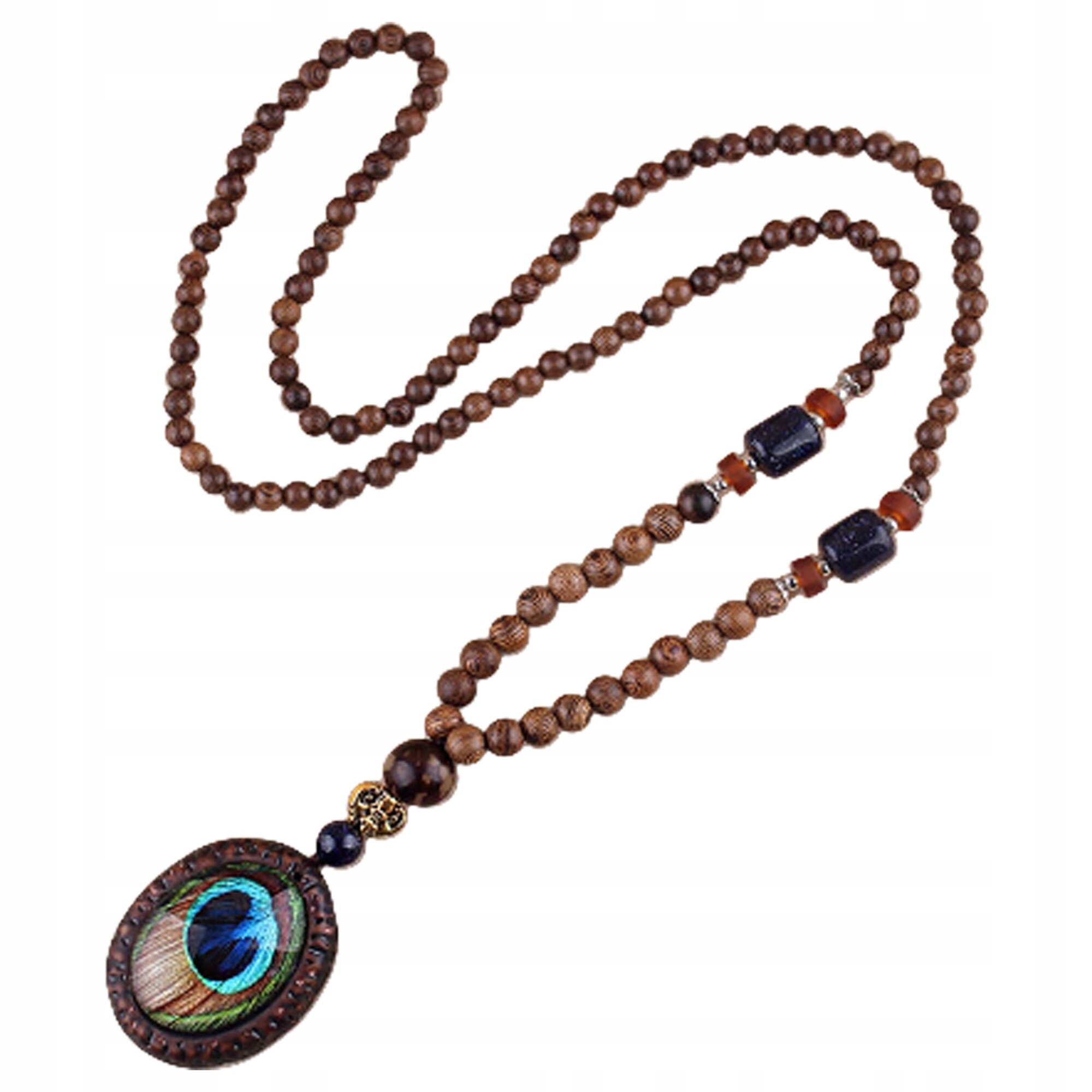 Naszyjnik drewniany nepal buddyjski mala amulet talizman koraliki handmade
