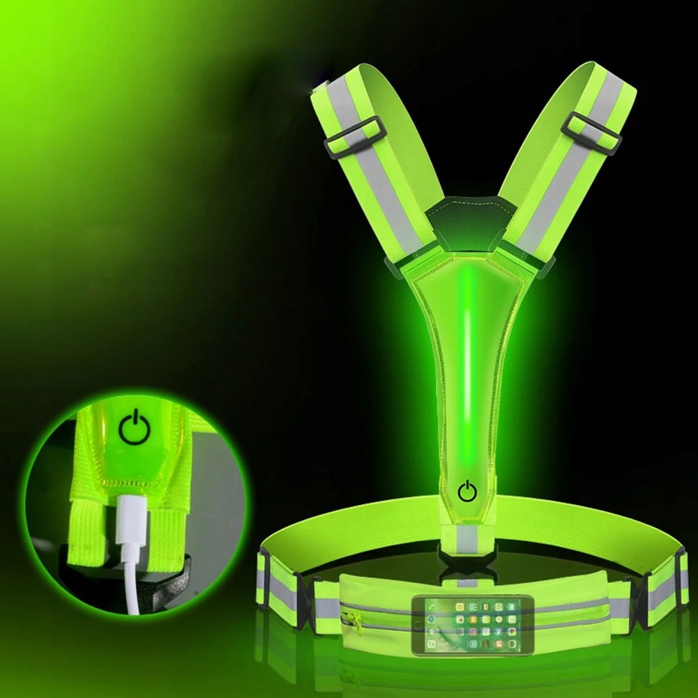 Kamizelka odblaskowa szelki do biegania rower podwójny 2x led usb kieszeń - zdjęcie 8