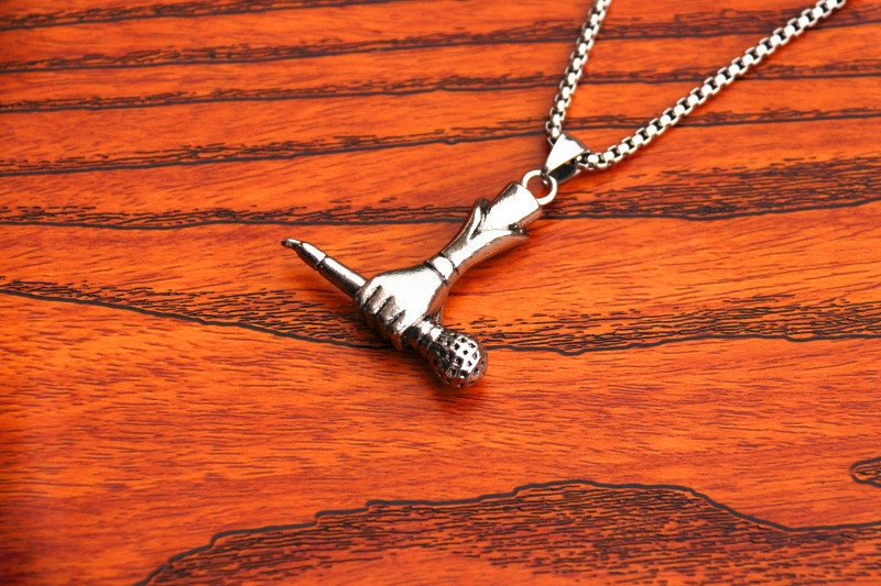 Naszyjnik srebrny mikrofon raper piosenkarka 341 - obrazek 4