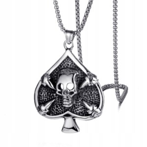 Naszyjnik srebrny łańcuszek pik czaszka karty 353 - miniatura 1