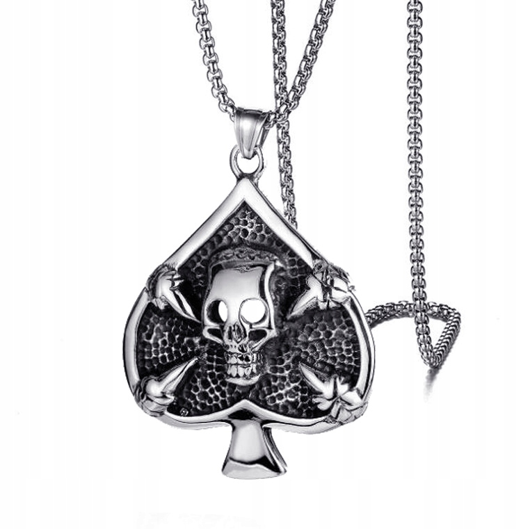 Naszyjnik srebrny łańcuszek pik czaszka karty 353