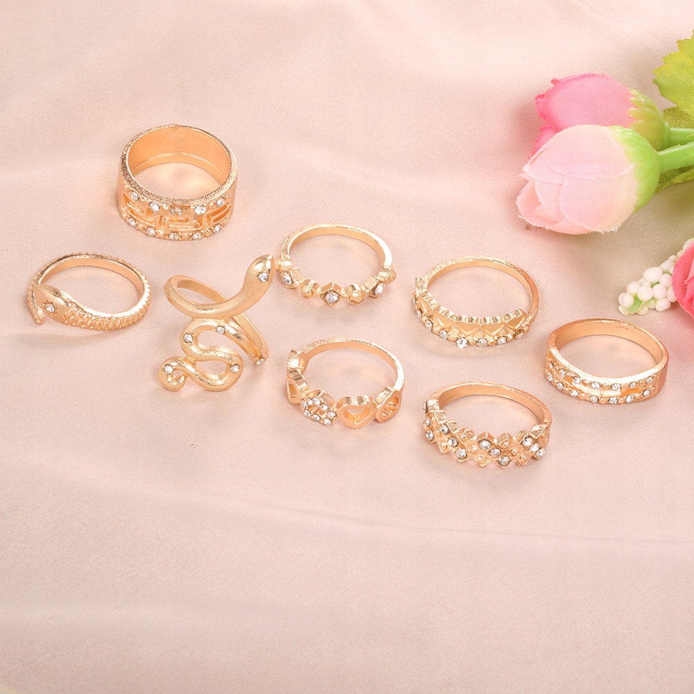 Złoty zestaw pierścionków retro punk boho 06 - obrazek 4