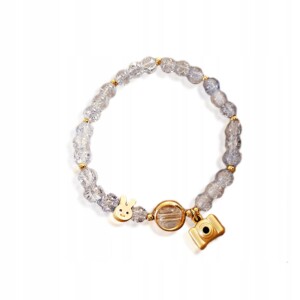 Bransoletka charms kryształy królik kamera 105