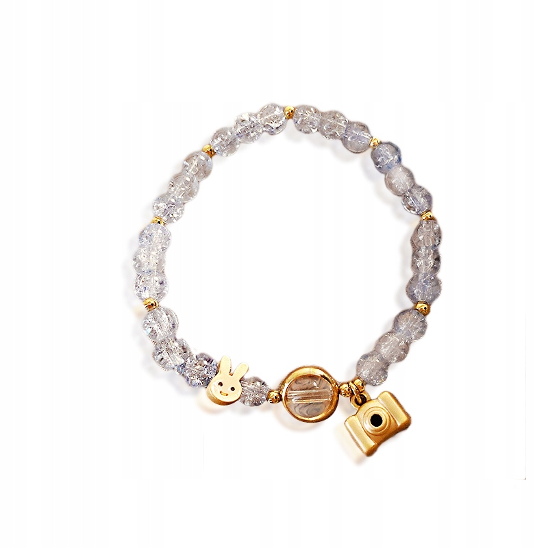 Bransoletka charms kryształy królik kamera 105