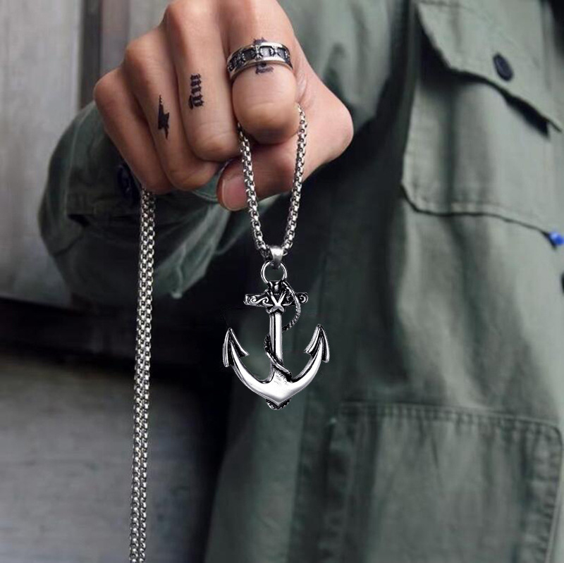 Naszyjnik srebrny stal łańcuszek kotwica 315 - obrazek 4