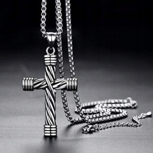 Naszyjnik srebrny stal łańcuszek krzyżyk 308 - miniatura 2
