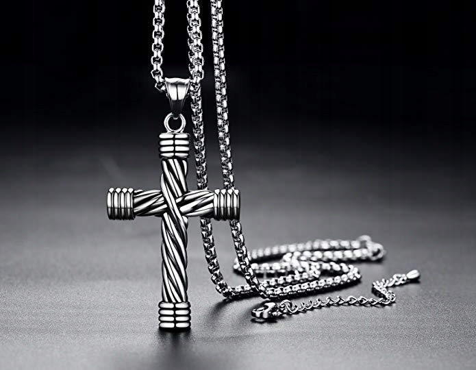 Naszyjnik srebrny stal łańcuszek krzyżyk 308 - obrazek 2