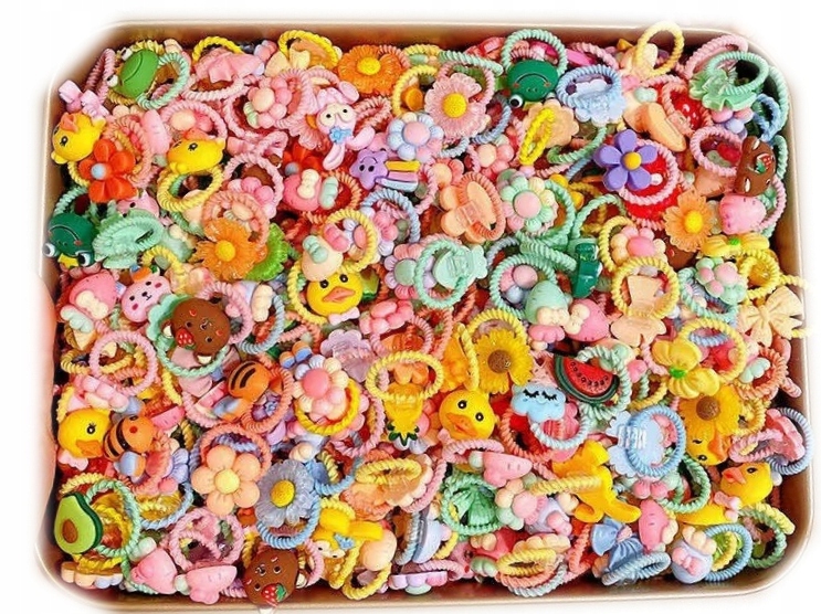 Zestaw gumek do włosów z torbą 200 sztuk mix kolorów wzorów frotki dzieci - obrazek 2