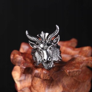 Pierścień sygnet obrączka stal srebrny kozioł 396 - miniatura 8