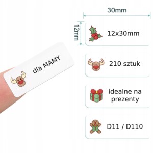 Niimbot etykiety naklejki 12*30mm 210szt prezenty świąteczne
