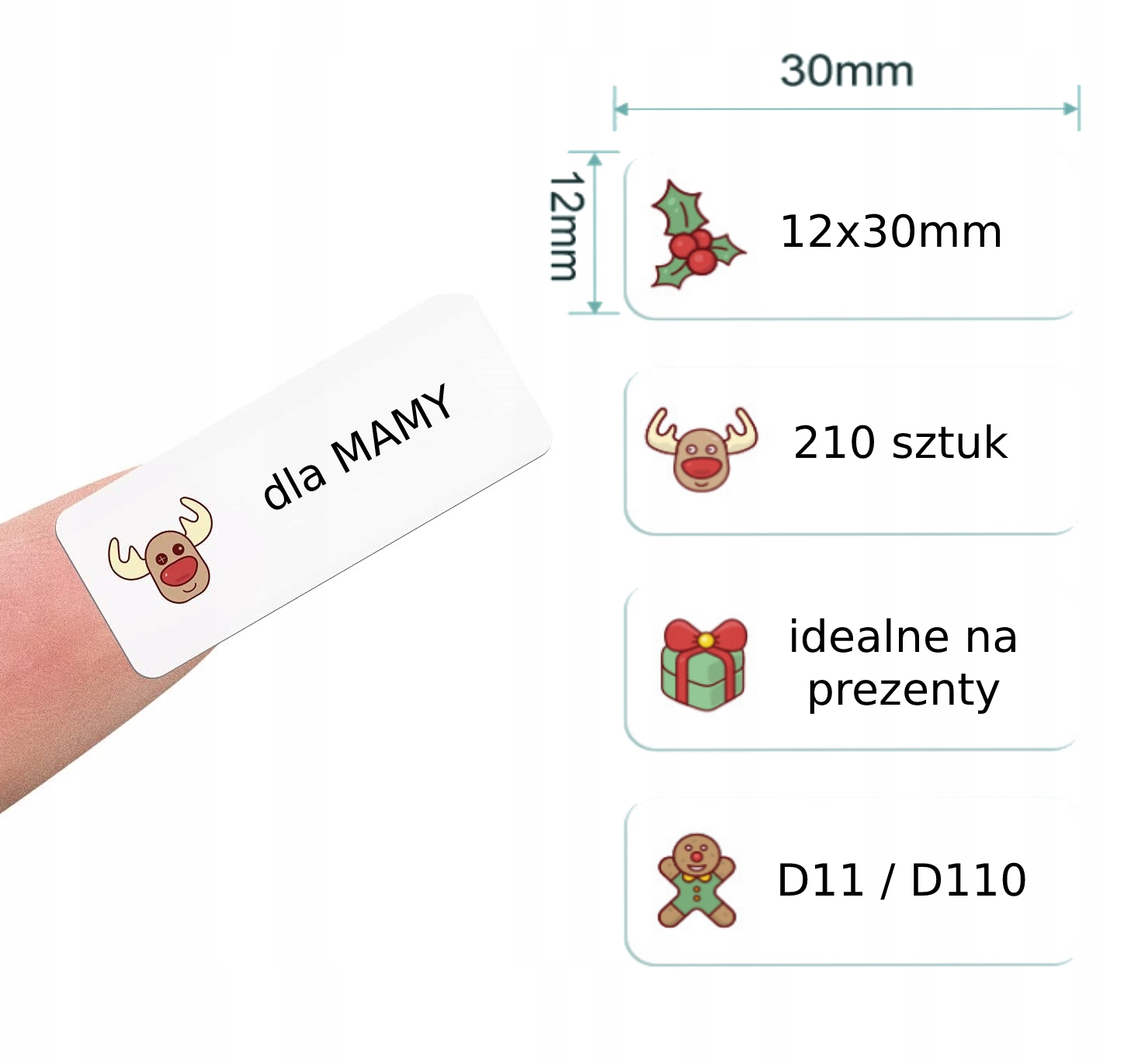 Niimbot etykiety naklejki 12*30mm 210szt prezenty świąteczne - zdjęcie 1
