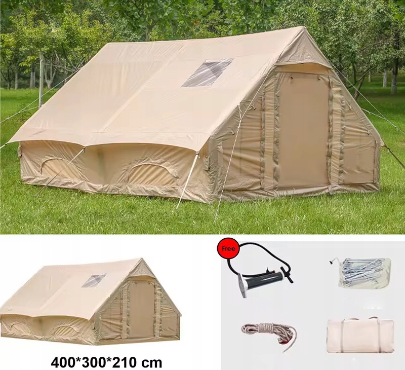 Duży namiot kempingowy pompowany 8 osobowy dmuchany pompka 12m2 400x300cm - zdjęcie 7