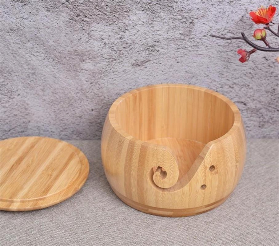 Drewniana miska na włóczkę wełny do szydełkowania ozdobna jasna 15x8 cm - obrazek 11