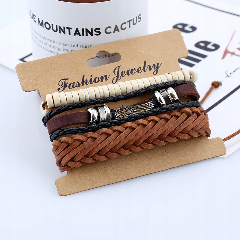 Bransoletka męska skórzana zestaw komplet 302 - obrazek 2