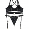 Seksowny komplet bielizny damskiej stanik pasy łańcuszki stringi czarny l - miniatura 3