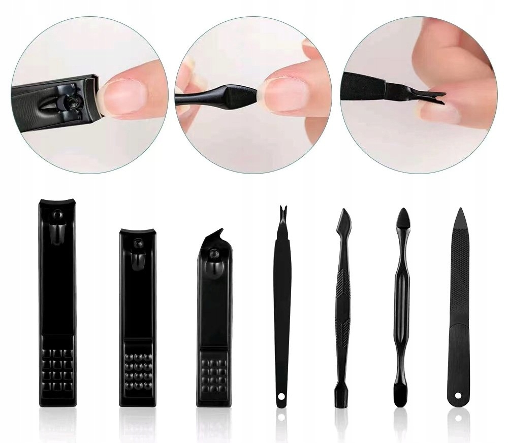 Zestaw do manicure pedicure twarzy podróżny 18 szt xxl czarny cążki etui - zdjęcie 7