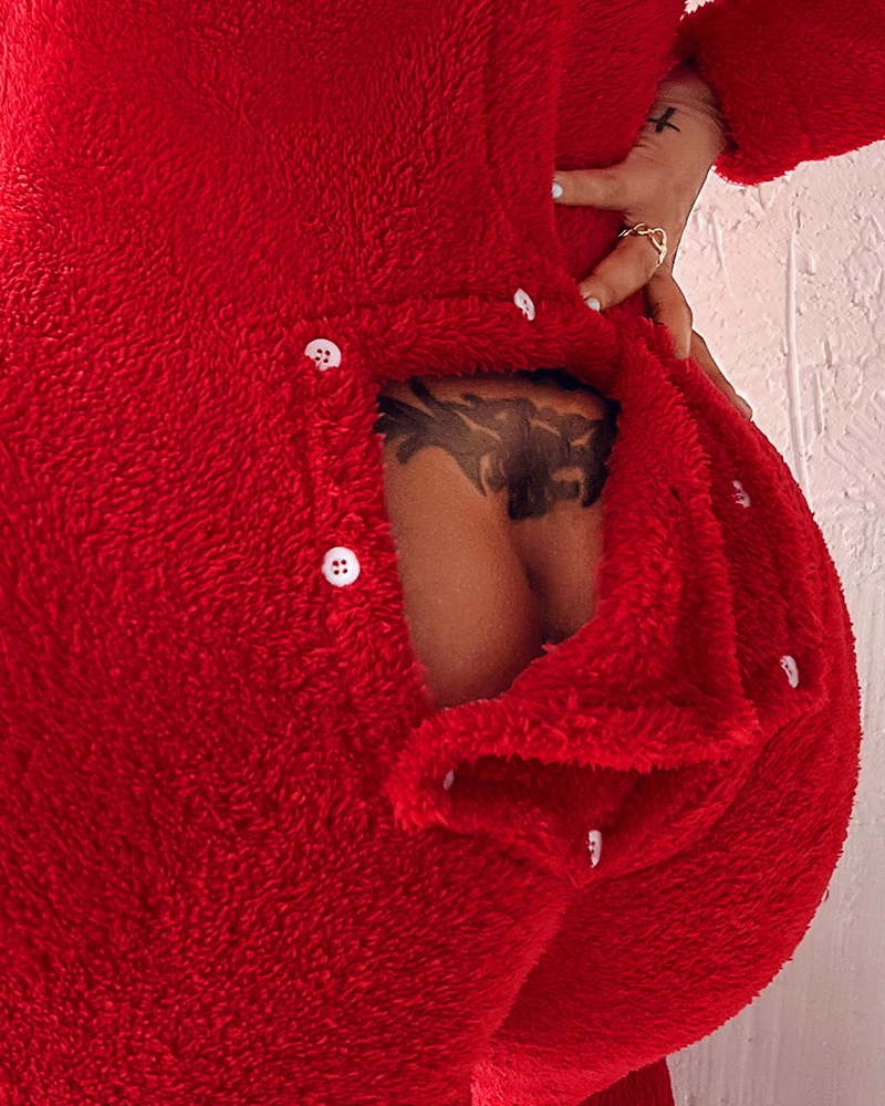 Piżama damska prezent na walentynki dla dziewczyny z klapką pluszowa s - zdjęcie 3