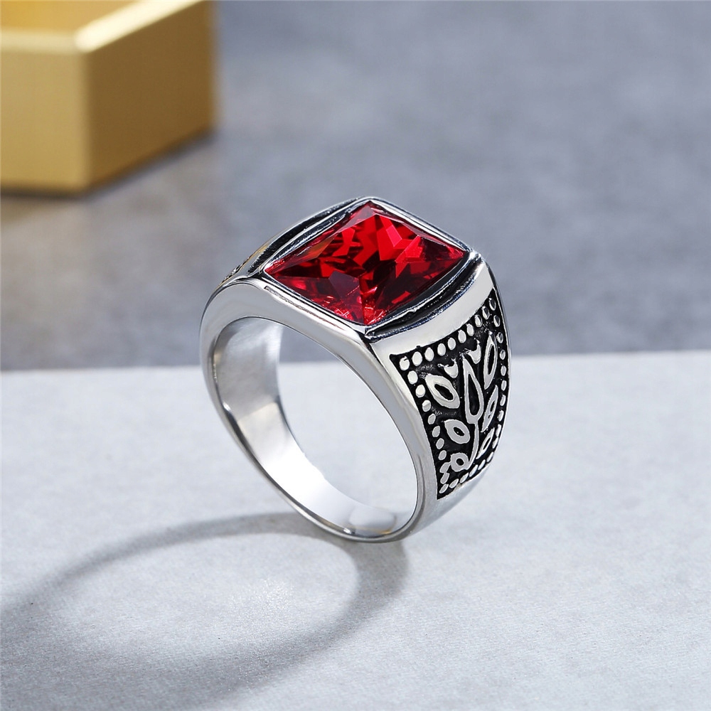 Sygnet unisex czerwony stalowy 316l eu25 us11 - zdjęcie 3