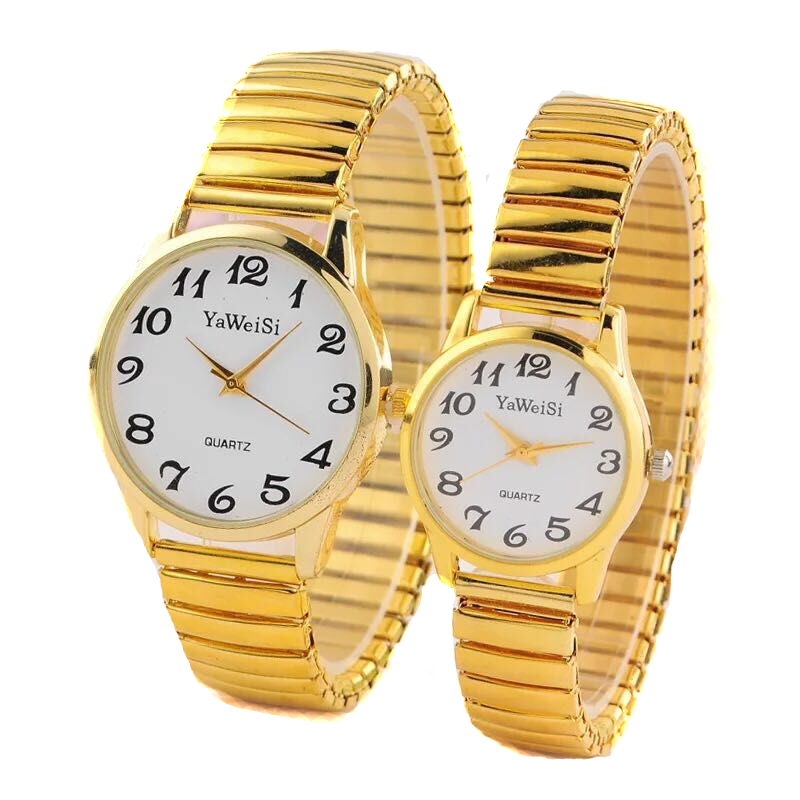 Zegarek damski męski wygodny rozciągliwy na gumce bransoleta złoty senior - obrazek 2