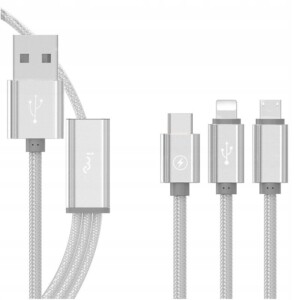 Kabel ładowarka 3w1 1.2m typ-c lightning usb-c 5a - miniatura 3