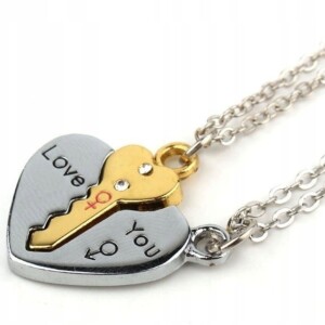 Naszyjnik dla par podwójny serce klucz 2szt love
