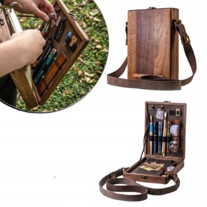 Torba drewniana listonoszka crossbody pudełko szkatułka retro ramię artysty - miniatura 4