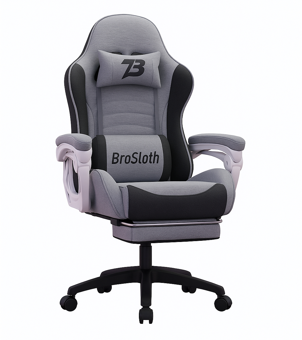 Fotel gamingowy ergonimiczny biurowy obrotowy z podnóżkiem szary do biura