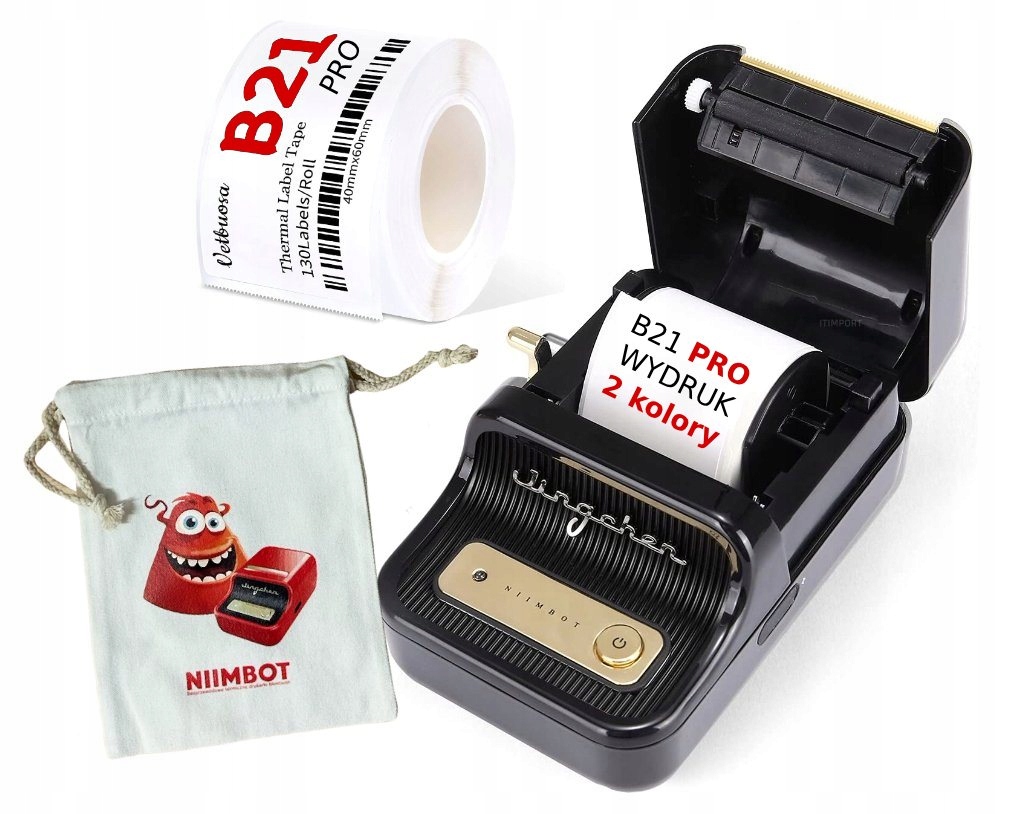 Niimbot drukarka termiczna naklejki bluetooth b21pro czarna 300dpi 2 kolory - zdjęcie 1