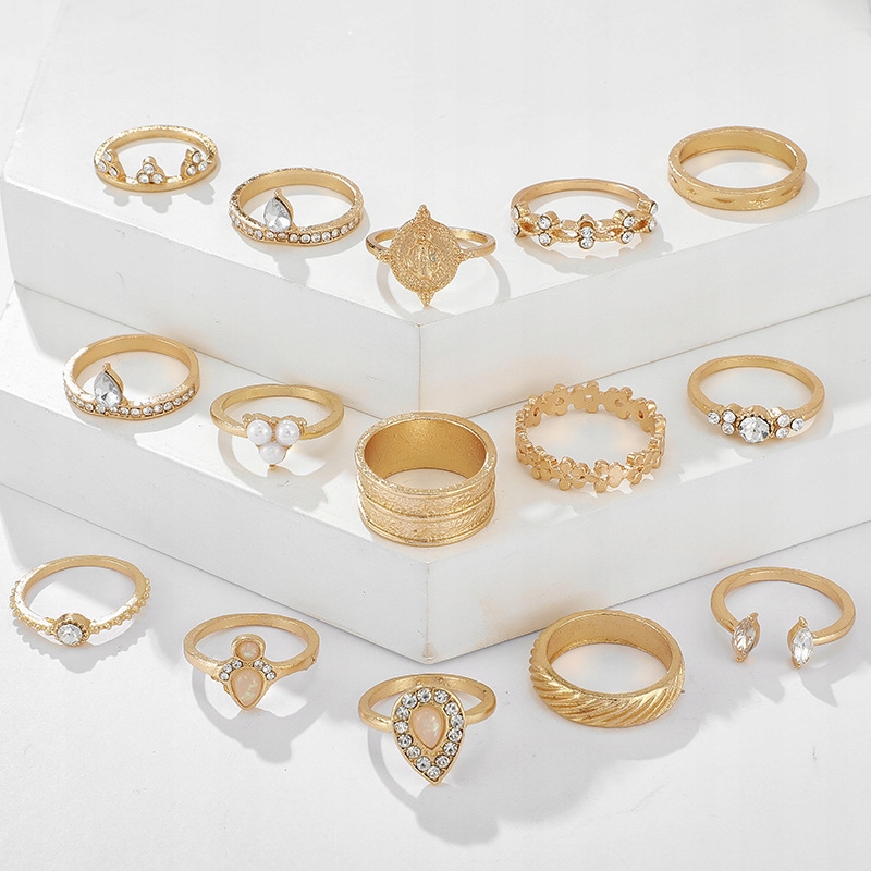 Złoty zestaw pierścionków retro punk boho 84 - obrazek 4