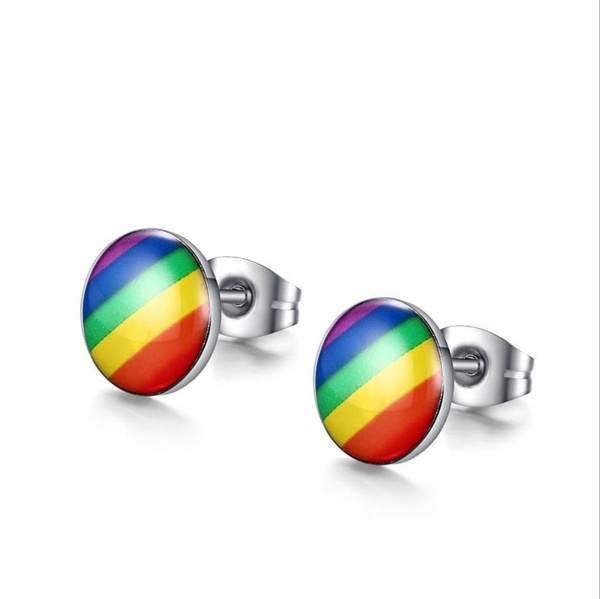 Kolczyki do ucha tęczowe tęcza lgbt okrągłe stalowe 10mm