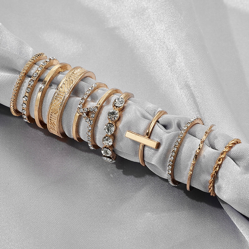 Złoty zestaw pierścionków retro punk boho 07 - obrazek 8