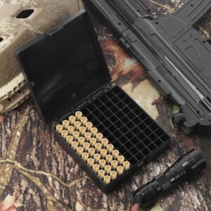 Pudełko skrzynka pojemnik na amunicję 9mm czarne bezpieczne 100 miejsc - miniatura 14
