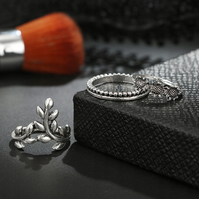 Srebrny zestaw pierścionków retro punk boho 75 - obrazek 4