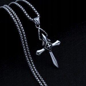 Naszyjnik srebrny stal krzyżyk krzyż modlitwa 368 - miniatura 9