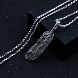 Naszyjnik srebrny łańcuszek stal pióro piórko 343 - miniatura 8