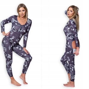 Piżama damska prezent na walentynki dla dziewczyny rozpinana szara nuty m - miniatura 2