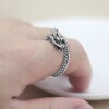 Pierścień obrączka sygnet smok regulowany vintage unisex srebrny metalowy - miniatura 3