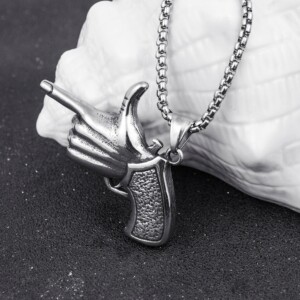 Naszyjnik srebrny łańcuszek broń ręka rewolwer 355 - miniatura 7