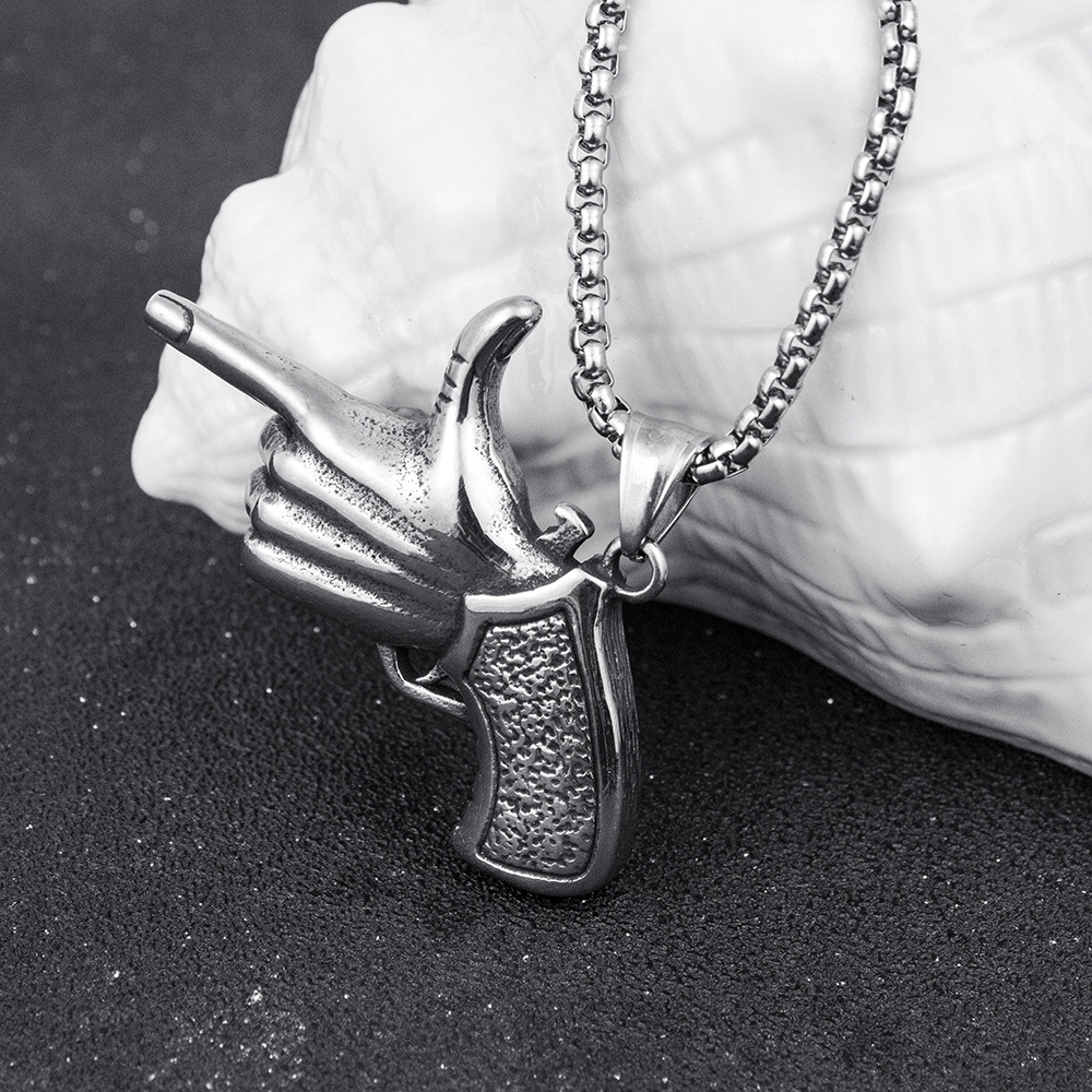 Naszyjnik srebrny łańcuszek broń ręka rewolwer 355 - obrazek 7