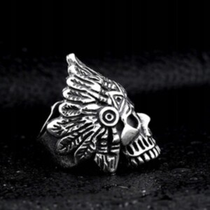 Pierścień sygnet obrączka indiański czaszka 453 - miniatura 4