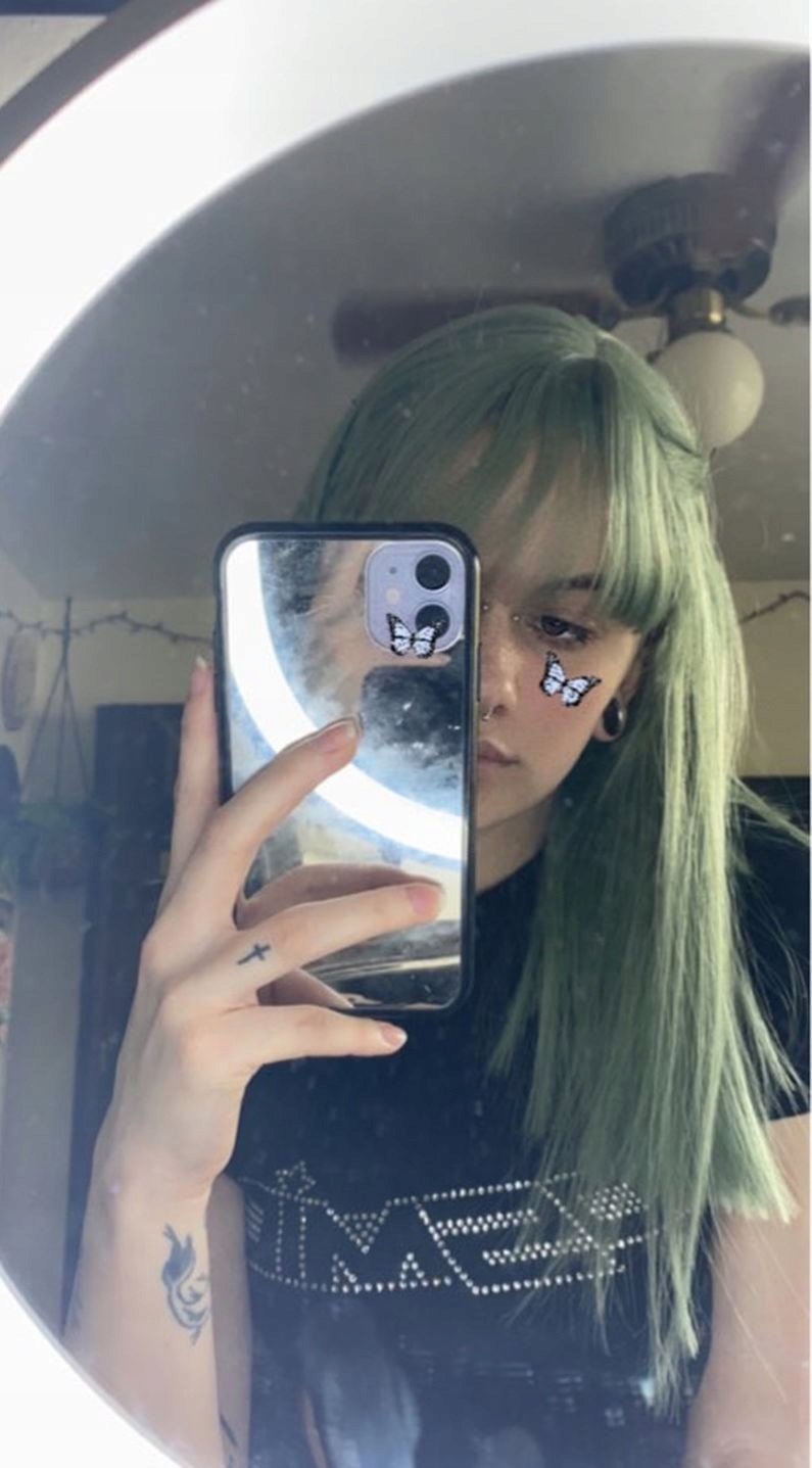 Kolorowa peruka zielone włosy długa miętowa proste grzywka - obrazek 6