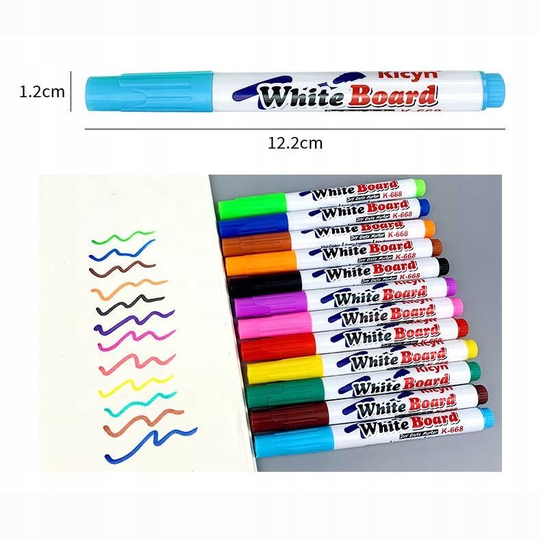 Zestaw pisaków markerów 12 sztuk tablic suchościeralnych magiczne na wodzie - obrazek 4